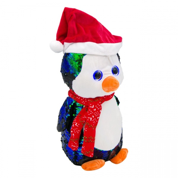 Jucarie de plus cu paiete reversibile, Pinguin, Multicolor, 40 cm